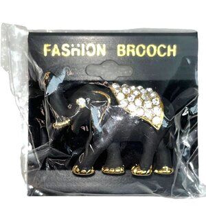 Black Elephant Rhinestone Fashion Brooch W/ Gold Accents/Approx. 1.5" - Elegant